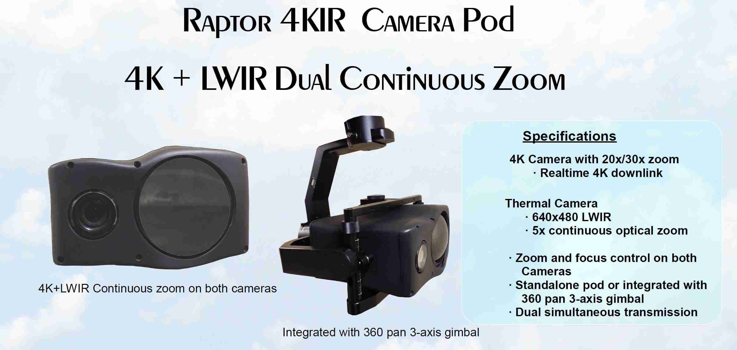 Raptor 4KIR dual zoom 4K + Thermal LWIR camera payload